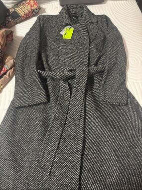 Sam Edelman Black & White Textured Wrap Trench Coat